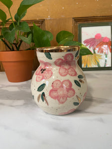 Floral Bud Vase | Pink flowers | REAL GOLD details | ~4.5in