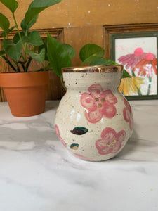 Floral Bud Vase | Pink flowers | REAL GOLD details | ~4.5in