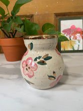Load image into Gallery viewer, Floral Bud Vase | Pink flowers | REAL GOLD details | ~4.5in

