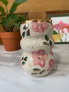 Floral Vase | Pink Flowers | REAL GOLD details | ~5.5in