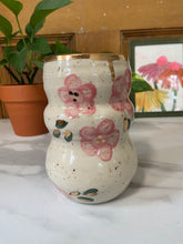 Load image into Gallery viewer, Floral Vase | Pink Flowers | REAL GOLD details | ~5.5in
