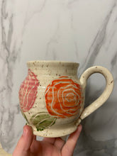 Load image into Gallery viewer, Carved Rose Mug | Pinks/Oranges | ~16oz
