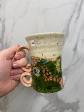 Load image into Gallery viewer, Floral Mug with REAL GOLD Details | Pink Handle | ~14oz
