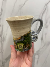 Load image into Gallery viewer, Floral Mug with REAL GOLD Details | Purple Handle | ~14oz
