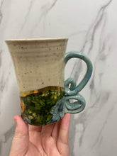 Load image into Gallery viewer, Floral Mug with REAL GOLD Details | Turquoise Handle | ~14oz
