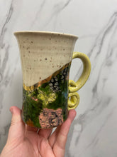 Load image into Gallery viewer, Floral Mug with REAL GOLD Details | Yellow Handle | ~14oz
