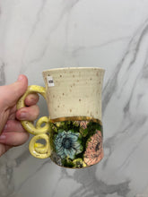 Load image into Gallery viewer, Floral Mug with REAL GOLD Details | Yellow Handle | ~14oz
