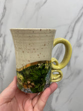 Load image into Gallery viewer, Floral Mug with REAL GOLD Details | Yellow Handle | ~14oz
