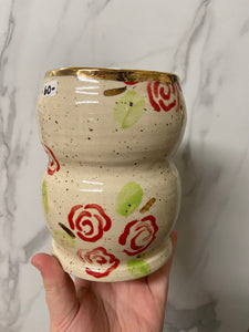 Medium Rose Vase with REAL GOLD Details | ~8" Tall