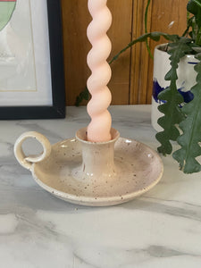 Candlestick Holder with Handle | Pink/White