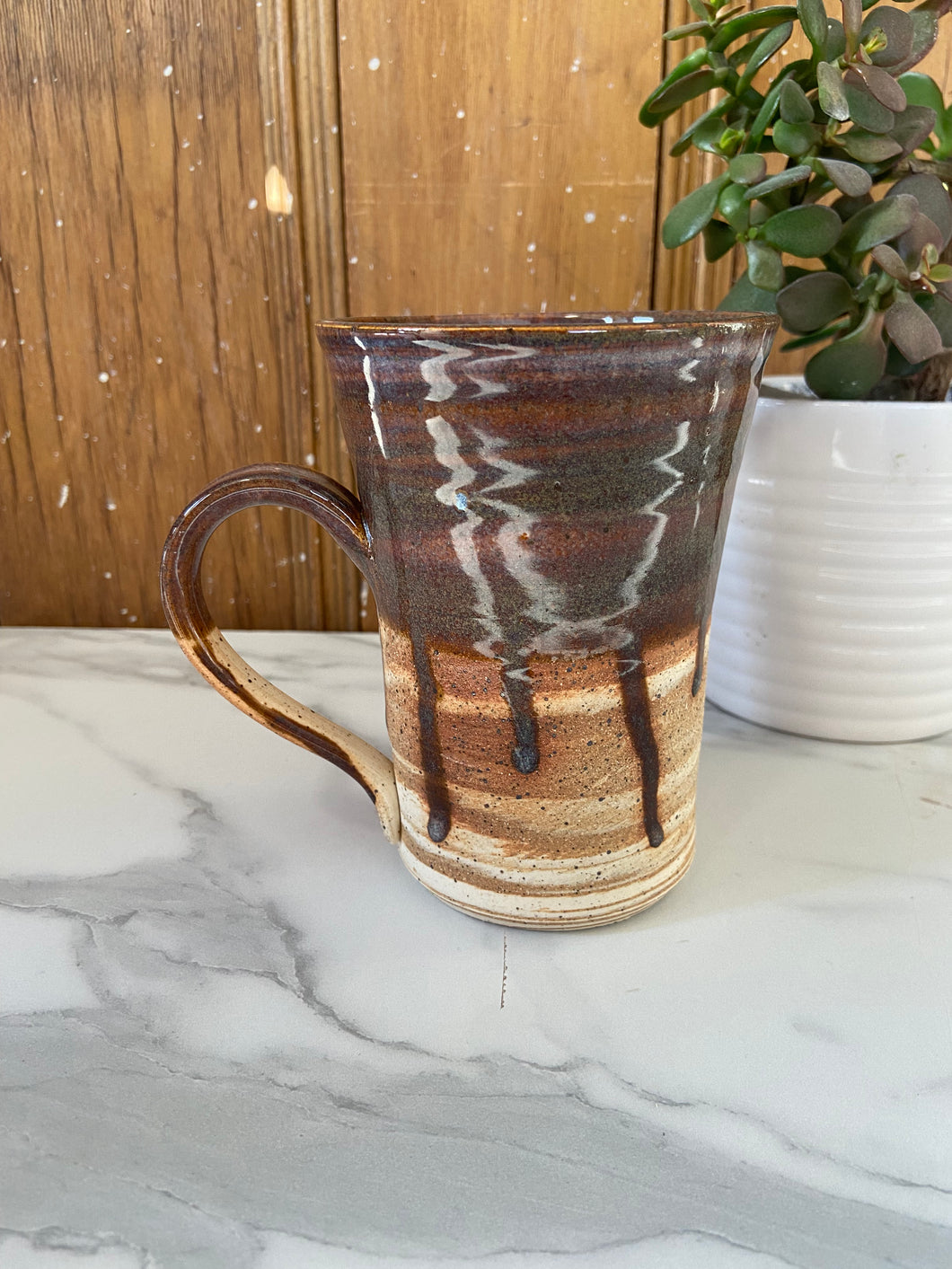 Tall Marbled Mug | ~16oz |Blue-Grey Shimmer Drip