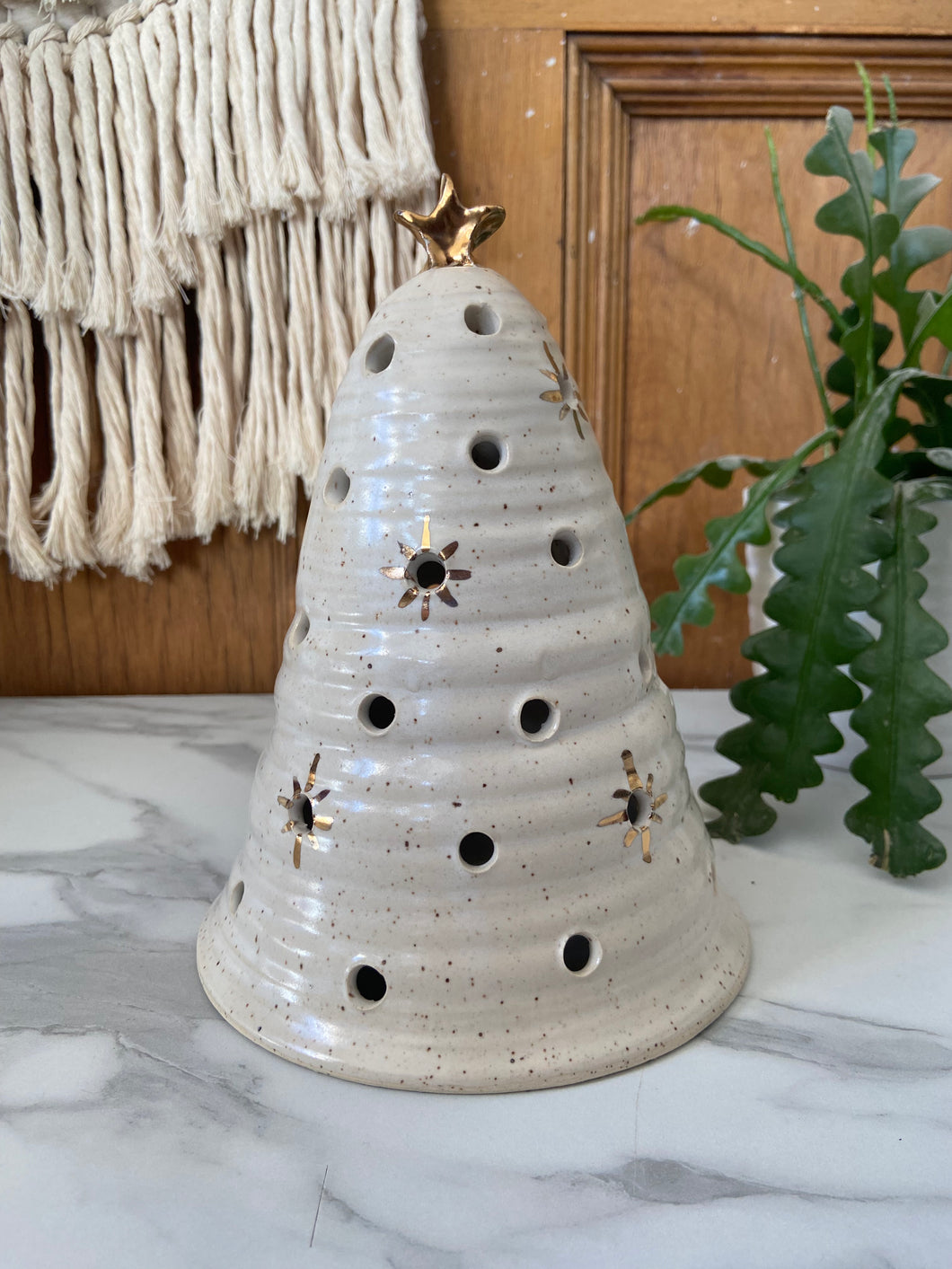 Large Christmas Tree Candle Cover with REAL GOLD details